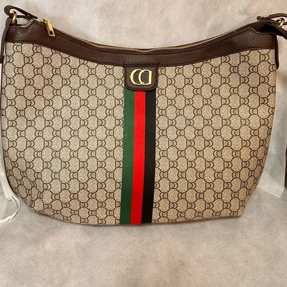 Designer Brown and Green Patterned Shoulder Bag - New - Picture 1 of 9